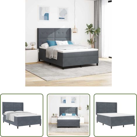 Matratze - Boxspringbett mit Matratze Dunkelgrau 140 x 200 cm Samt (1/5)