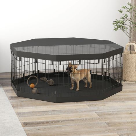 Box per cani, recinto interno per cani, 8 pannelli pieghevoli con porta per cuccioli, acciaio, 61 cm di larghezza x 61 cm di altezza, nero