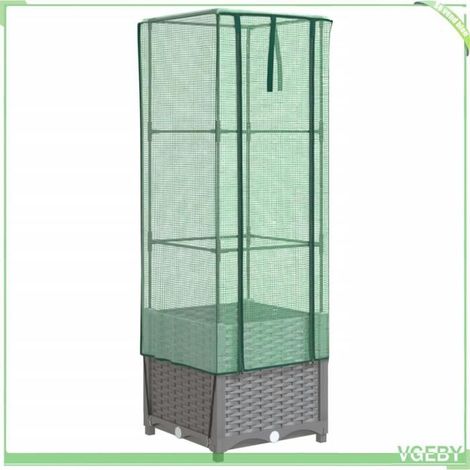 Jardinière surélevée avec housse - FAFEICY - 4015855 - 40x40x139 cm - Aspect rotin - Gris clair (1/5)