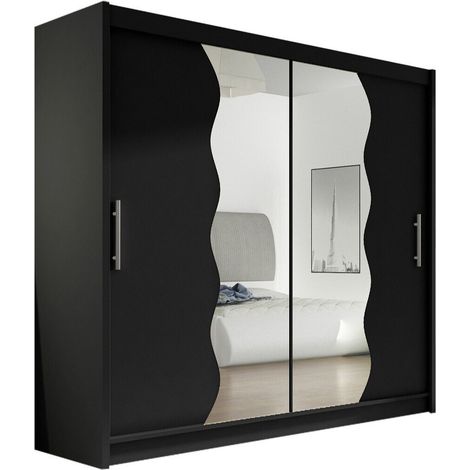 Armario Closico 125, Negro, 215x180x57cm, Puertas de armario: Correderas, Número de estantes: 5 (1/4)