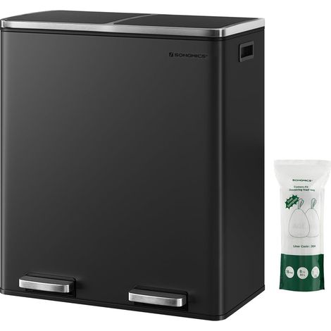 Pattumiera a pedale con doppio scomparto 2 x 30 litri in acciaio inox anti-impronta secchio interno in plastica con manico nero 120007160