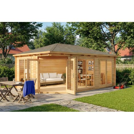 Alpholz Gartenhaus aus Holz, Holzhaus mit 34 mm Wandstärke Blockbohlenhaus (1/4)