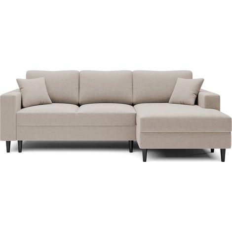 Selsey - Nalika L-förmiges Eckschlafsofa mit Stauraum aus beigem hydrophobem Velours, rechtsseitig (1/4)