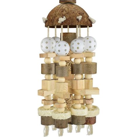 Jouet pour perroquet, grand jouet en bois naturel, cage à mâcher, convient aux aras et perroquets