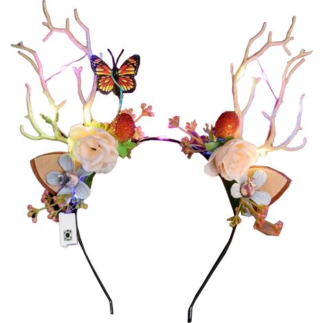 Guirlande lumineuse papillon et bois de cerf (1 pièce), serre-tête bois de cerf lumineux, pince à cheveux renne, guirlande lumineuse clignotante (1/2)
