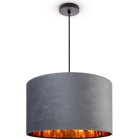 Paco Home Suspension Lampadaire Trépied Salon Abat-Jour Velours Monochrome E27 Lampe à suspension - Noir, Anthracite Or (Ø45.5 cm) (1/4)