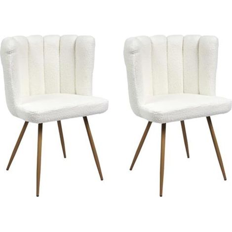 HOME DECO FACTORY, HD0057 Chaises Ariel Bouclette M2 Blanc naturel, assise et chaise de table, dimensions : 52,5 x 82,5 x 54 cm, hauteur d'assise : 49 cm, blanc et noir (1/5)