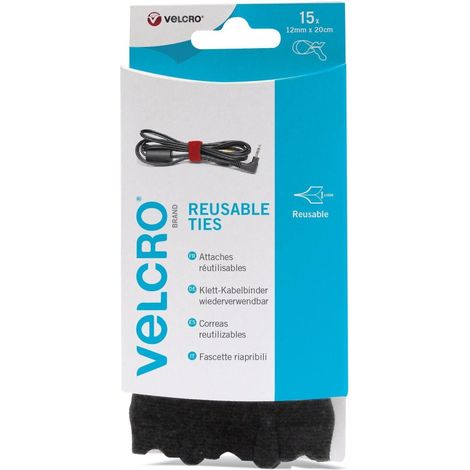 Cintas Velcro ONE-WRAP Negro 12 mm x 20 cm Paquete de 15