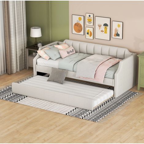 Cama estructura cama con nido tapizada beige OKMYHOME (1/5)