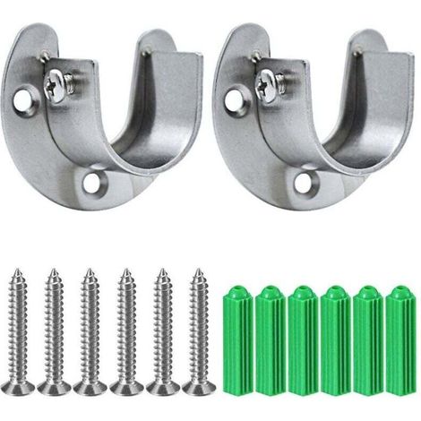 Stainless steel coat rack brackets, 2 pieces. The sturdy brackets hold the U-shaped flanged rod with screws. Easy to assemble/disassemble. (1/5)