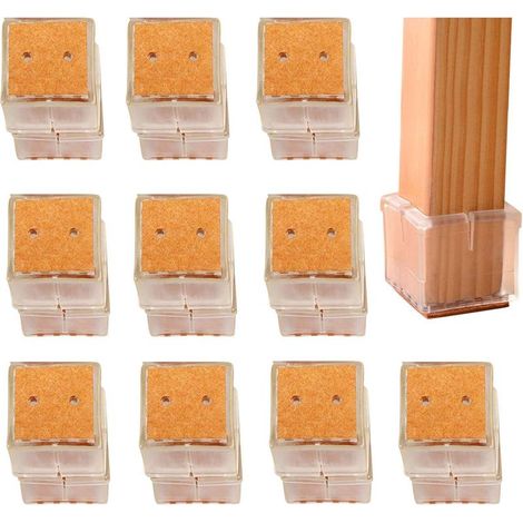 Silicone Chaise Casquettes Pieds tampons, 20 pcs- Transparent (Square/3-3.5cm) Carré Pieds de Table Tapis Couverture de Table Rayures protecteurs pour 30-35MM Chaise Cap (1/5)