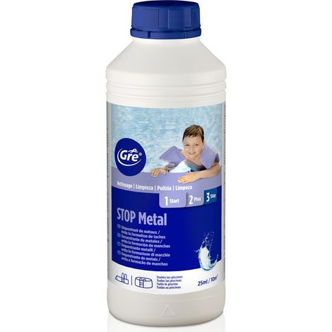 GRE – Séquestrant métaux 1 L – Empêche dépôts de tartre – Pour eaux dures – Dosage 250 ml/10 m3 – Compatible tout type de piscine
