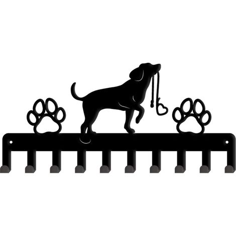 Llavero de pared con temática canina, decoración vintage con huellas de cachorro, 10 ganchos, organizador de llaves de metal negro, ideal para la entrada. (1/5)
