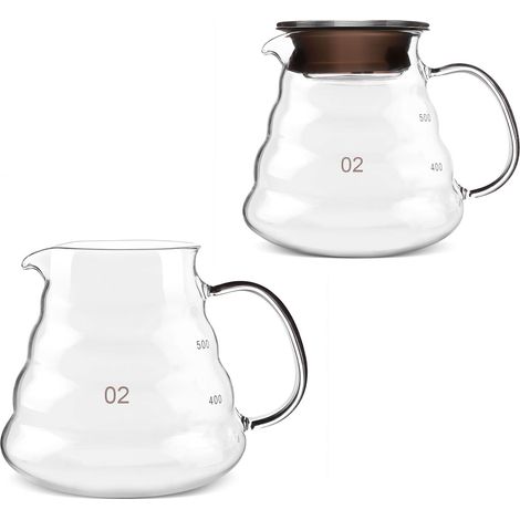 Dickwandige Glaskaraffe 500 ml, hitzebeständig, Aufgusskanne für Kaffee und Tee, Barzubehör. (1/5)