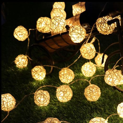Guirlande Lumineuse LED - Boules en Rotin - 3 M - 20 Ampoules - USB - Décoration Intérieure Extérieure - 1 Pièce (1/5)
