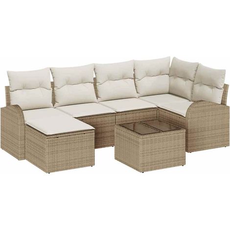 Maison Exclusive - Set di divani con cuscino 7 pcs Beige e Bianco polyrattan