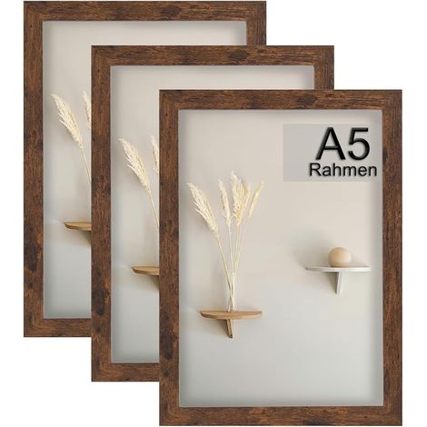 A5 Picture Frame, Set of 3, 15 x 21 cm, Brown Rustic Picture Frame, with Acrylic Glass, Certificate Frame, Freestanding Frame for Wall Mounting (1/3)