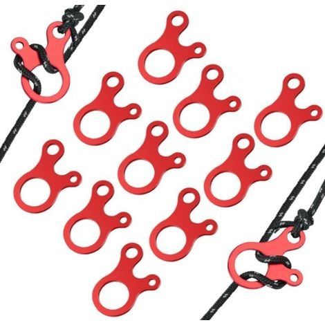 Tendeur de Corde, 12 Pièces, Alliage d'Aluminium, Rouge, Pour Tente, Camping, Randonnée (1/4)