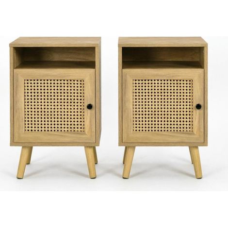 CHICFURN Set di 2 comodini 39 x 35 x 60 cm naturale in MDF e rattan per camera (1/5)