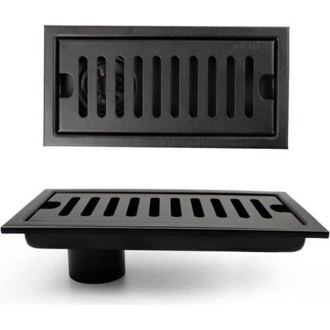 Siphon de Sol Rectangulaire, Siphon de Sol de Douche 20 x 10 cm, Siphon de Sol Noir avec Grille en Acier Inoxydable, Convient pour WC, Salle de Bains, Cuisine, Balcon (1pc) (1/4)