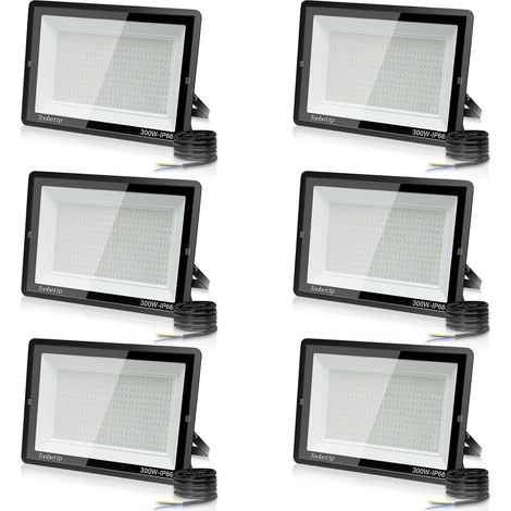 6PCS 300W Projecteur LED Extérieur, Spot LED Exterieur 30000LM Super Lumineux 6500K Blanc Froid Éclairage de Sécurité Extérieur IP66 Imperméable pour Garage Jardin Terrasse Parking (1/5)