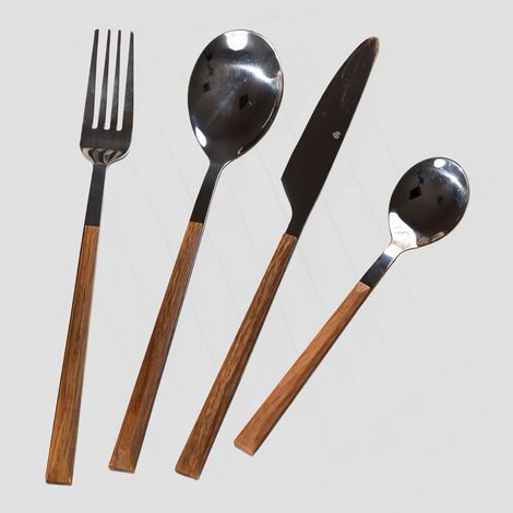 Couverts Effet Bois Priya 16 pièces SKLUM Chromé