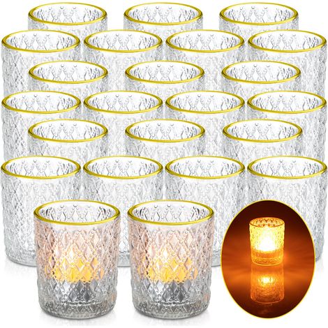 Lot de 24 bougeoirs en Verre Transparent avec Bord doré en Relief pour Centre de Table, Mariage, Anniversaire, décoration de Vacances (1/5)