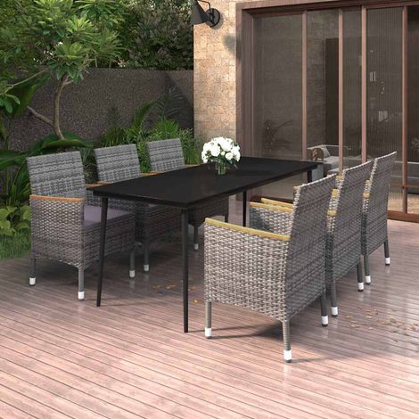 vidaXL Set comedor de jardín 7 pzas y cojines ratán sintético y vidrio (1/5)