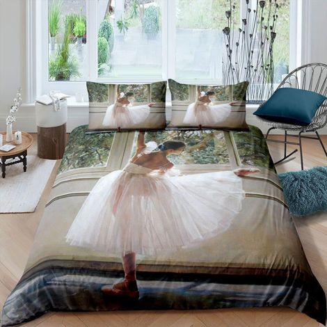 Ballet Dancer Housse de Couette Ballerinas Parure de Lit 200x200cm pour Enfants Filles Women Botanique Feuilles Sets de Housse de Couette Roamtic Ballet avec 2 taies d'oreiller - 200x200cm (1/5)
