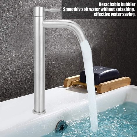 Robinet d'Eau Filetage en Acier Inoxydable Simple Évier Froid Bassin pour Salle de Bains Cuisine Argent, Ce robinet se range sans encombrer une fois l'usage terminé (1/5)