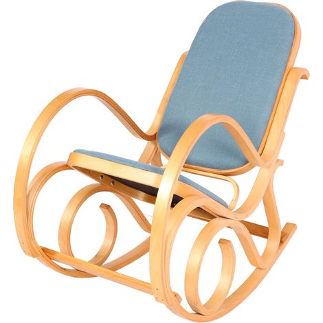 Fauteuil à bascule M41, fauteuil TV, bois massif, aspect chêne, bleu