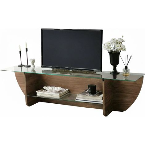 Dmora - Mobile porta TV Kasuga, Credenza da soggiorno, Armadio basso per TV, Base parete attrezzata, 158x35h40 cm, Noce