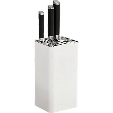 Bloc à couteaux amélioré, support carré détachable pour couteaux uniquement, support de rangement pour couteaux, gardez vos couteaux organisés et propres (blanc argenté) (1/5)