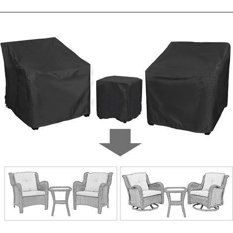 Ensemble de 3 housses de meubles d'extérieur pour canapé, fauteuil et table basse en tissu Oxford robuste, protection imperméable et coupe-vent pour cour, jardin (1/4)