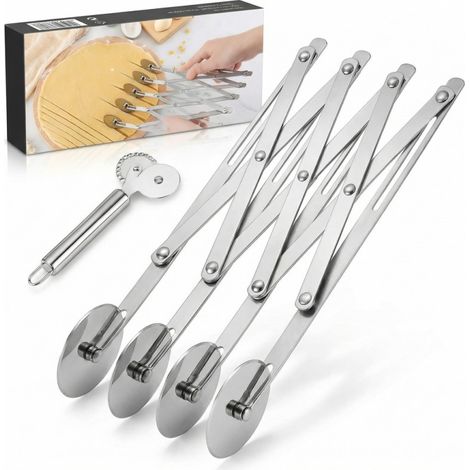 5 Wheel Pastry Cutter, Stainless Steel Pizza Slicer, Expandable Dough Cutter, Multi-Round Pastry Knife, Baking Cutter Roller Cookie Ravioli Cutter Wheel Divider (1/5)