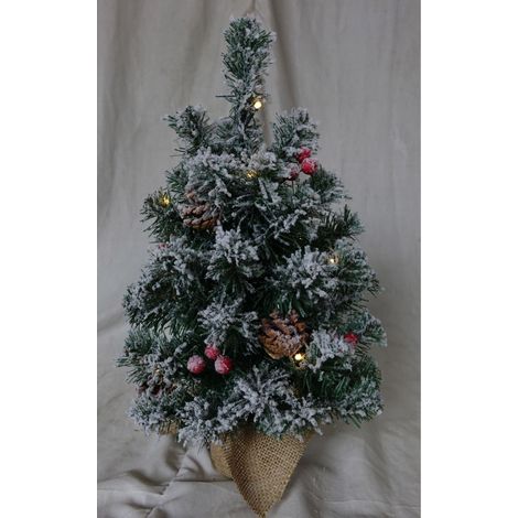 Árbol Navidad Led Nevado con Piñas y Bolitas Rojas 60cm