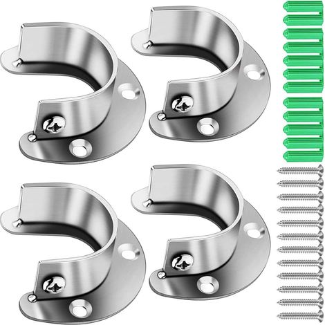 Lot de 4 Supports de Poteau en U, Acier Inoxydable 304, Diamètre 32mm, pour Armoire, Salle de Bain, Cuisine (1/5)