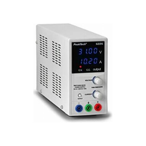 Peaktech P 6226 - Alimentatore da Laboratorio Dc 0-30V/0-10A, Display LED Blu a 4 Cifre Regolabile, Alimentatore a Commutazione Stabilizzata, Protezione da Sovraccarico e Cortocircuito (1/4)