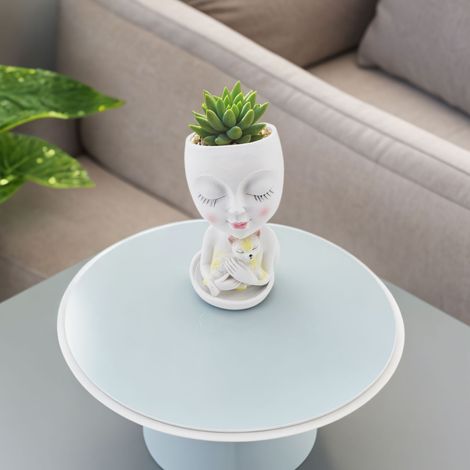 Blumentopf mit Gesichtsmotiv / Hochwertiger Kunstharz-Blumentopf mit menschlichem Design – ca. 19,5 cm Durchmesser, mit Abflussloch und Untersetzer für Sukkulenten, DIY-Dekoration für Haus und Garten