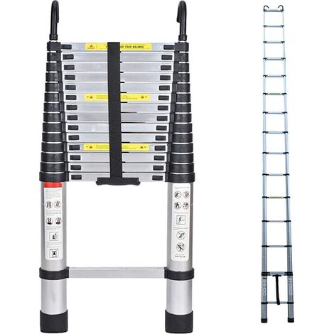 5M Telescopic Ladder with Roof Hook Kit Aluminium Portable Multi-Purpose Folding Portable Heavy Duty Multi-Purpose Aluminium Telescopic Ladder Extendable (1/5)