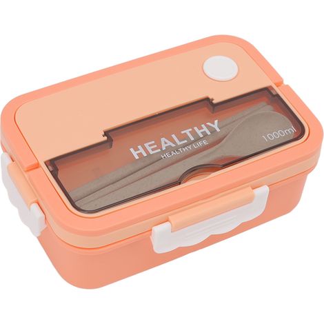 Boîte à lunch en plastique à 3 compartiments, 1000 ml, compatible micro-ondes, rose tendre, idéale pour les enfants, les adultes, les étudiants et les employés de bureau. (1/5)
