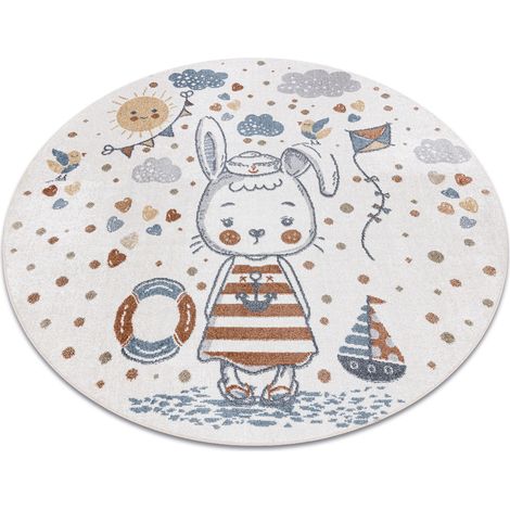 Teppich BONO 8441 Kreis Hase Matrose Creme / Blau multicolour rund 100 cm