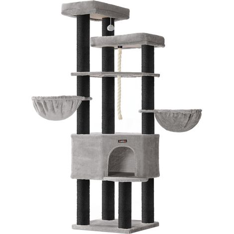 Feandrea – Arbre à chat XXL 186,7 cm avec 5 niveaux – Poteaux en sisal de 11 cm – Plateforme spacieuse 55 x 34 cm – Gris tourterelle et noir d'encre
