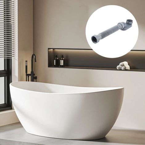 Tubo di scarico flessibile per vasca da bagno e doccia con sifone a P a basso profilo da 1 1/2", scarico piatto autoportante per vasca da bagno (1/4)