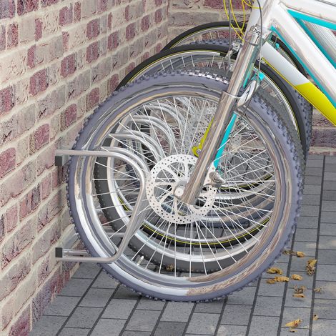Soporte para bicicletas de suelo o pared, de acero, con capacidad para 5 bicicletas, ruedas de hasta 65 mm, 145 x 33 x 27 cm, color plata.