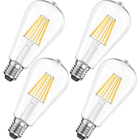 Ampoule à filament LED E27 ST64 8W 4000K Blanc Neutre 1100LM, Ampoules LED Rétro Edison Vintage Antique Lampe, Dimmable, AC220-240V, Lot de 4 (1/5)