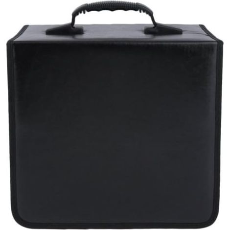 Black CD Storage Case with Handle - 360 Disc Capacity, Durable PU and Fabric Portable Case for Home and Office