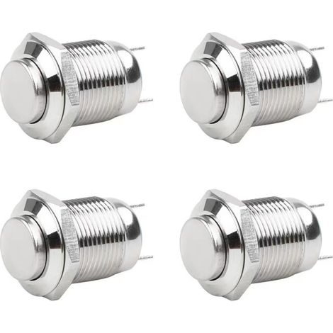 4 Stück 12mm Taster Wasserdicht Momentaner Schalter aus Edelstahl,Druckschalter Drucktaster 2A/12V/24V/125V/250V,Geeignet für Autos, Zündanlagen, Türklingeln (prominent) (1/5)