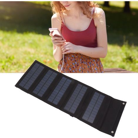 Pochette Solaire Portable 50W 5 Panneaux Recharge Téléphone Mini pour Utilisation Extérieure d'Urgence Noir (1/5)