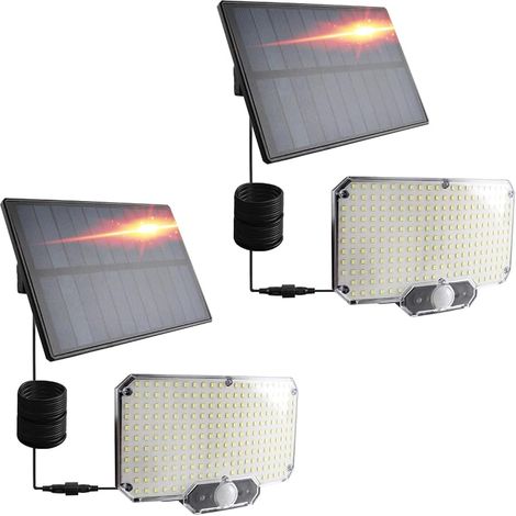 Lampes solaires d'extérieur - 240 LED - Super lumineuses - Étanche IP65 - Avec détecteur de mouvement - Applique murale de sécurité pour le jardin - Avec câble de 5 m (1/5)